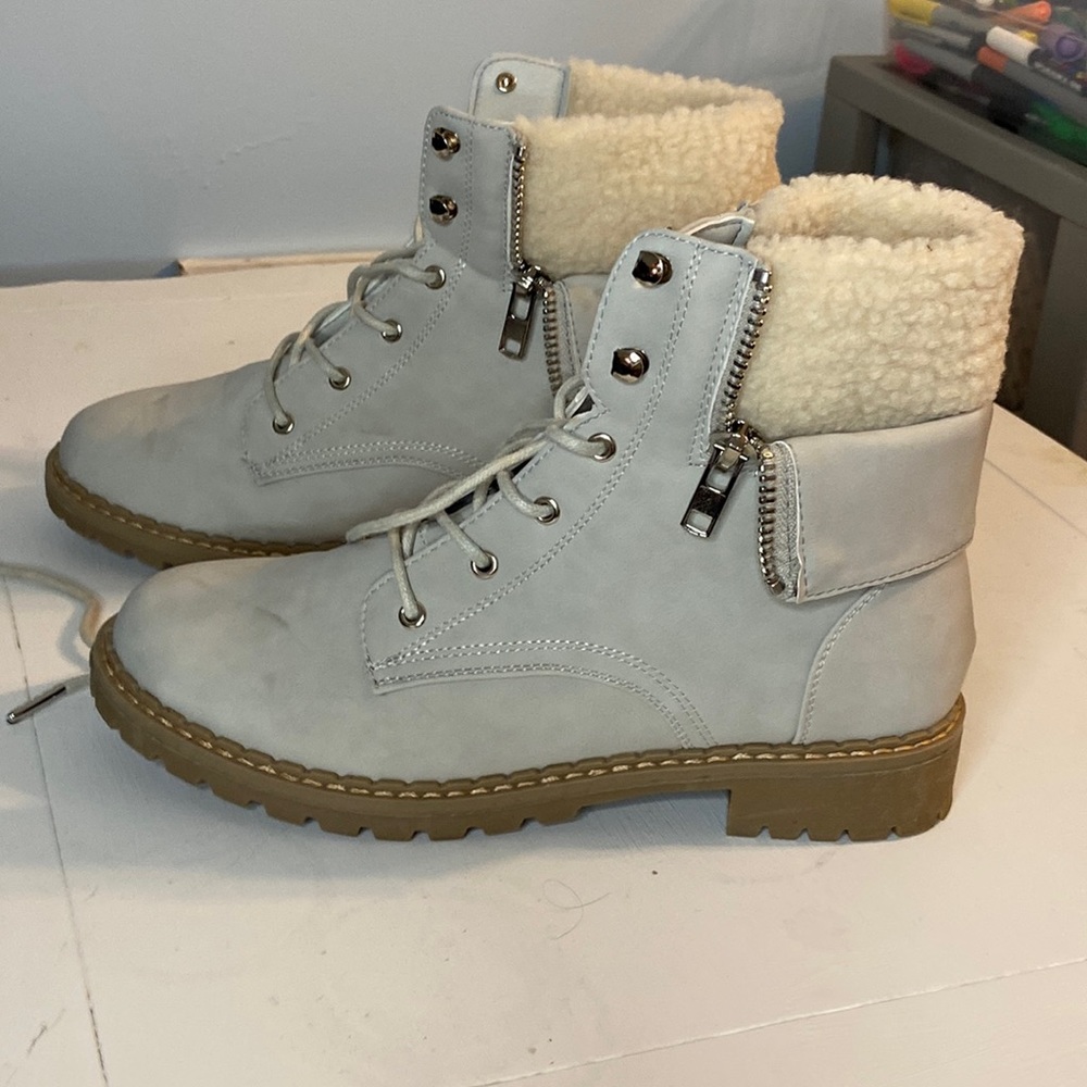 Gently Used Baby Blue Booties with Faux Fur